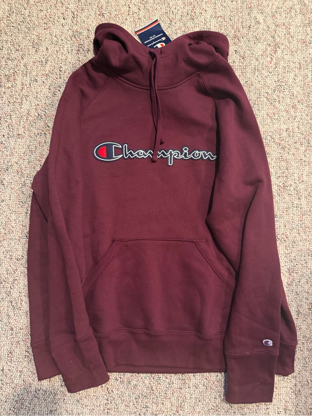 Champion Burgundy Men's Pullover Hoodie with Embroidered Logo